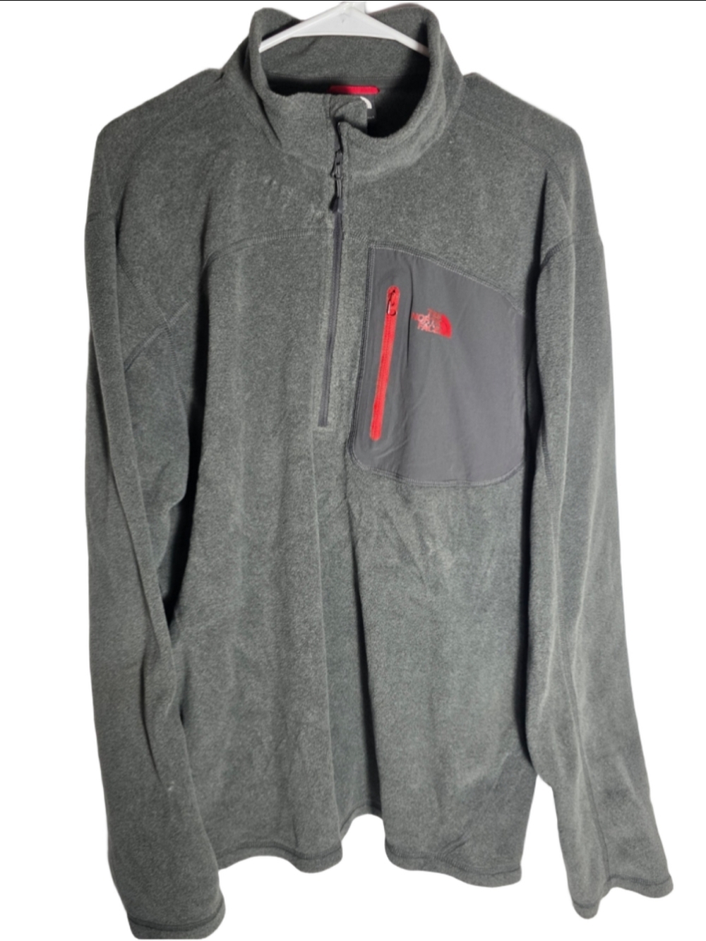 Men's The North Face Zip Up Fleece Sweater XL Grey Red hiking camp cozy fall